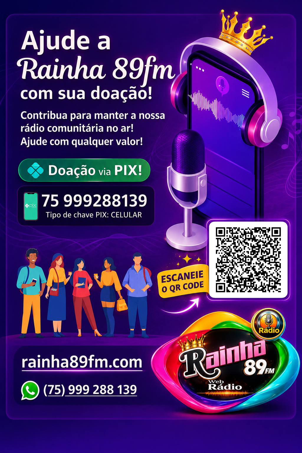 Doação Rainha 89 FM - PIX 75 999288139